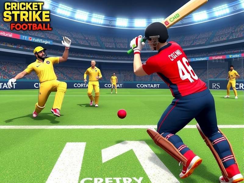 Cricket Strike Football gameplay screenshot showing hybrid cricket and football action